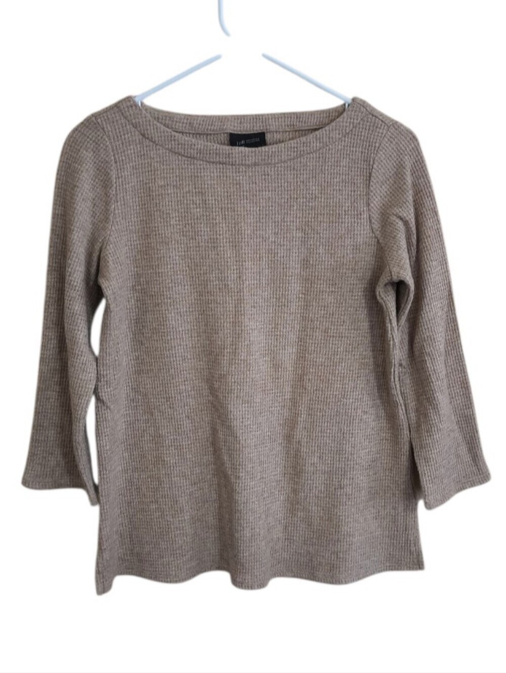 J. Jill Wearable Collection 3/4 Sleeve Tan Waffle-Knit Sweater Size XS